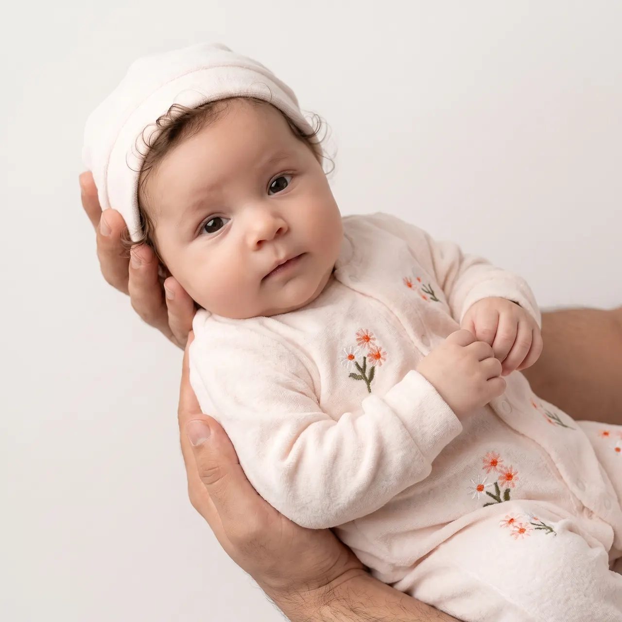 Çiçek nakışlı açık pembe tulumla dijital bebek modeli