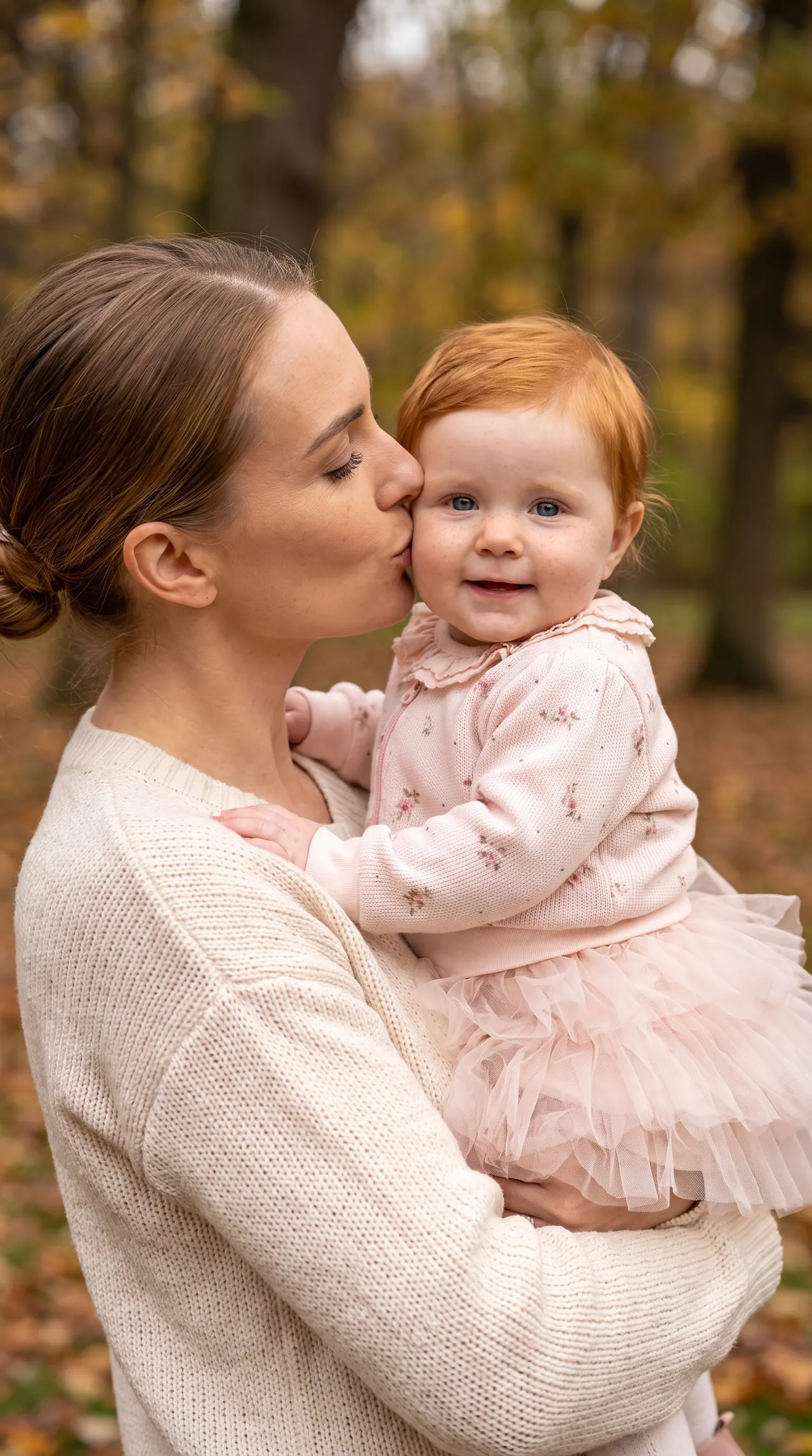 Pembe bebek kıyafetiyle dış mekânda anne ve bebek sahnesi